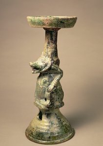 Frühe chinesische Töpferlampe, Grabartefakt, Han-Dynastie, 25-220 n. Chr. (Keramik)