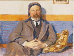Porträt des Ehemanns der Künstlerin, George Pauli, auf einem Sofa sitzend von Hanna Pauli