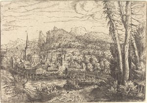 Ansicht einer Stadt in der Nähe eines Flusses