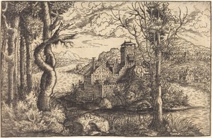 Ansicht eines Flusses mit einer Burg auf einer Insel von Hanns Lautensack