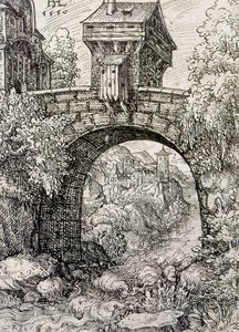 Landschaft mit Brückentor und Wasser, ca. 1550