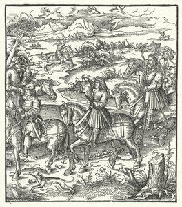 Erzherzog Maximilian von Österreich bei der Reiherjagd (Gravur) von Hans (after) Burgkmair