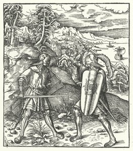 Erzherzog Maximilian von Österreich in Rüstung kämpft mit einem Schwert von Hans (after) Burgkmair