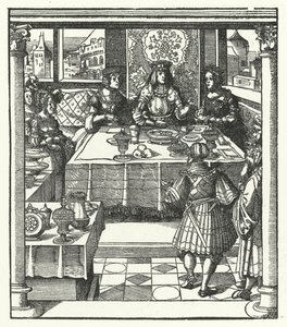Erzherzog Maximilian von Österreich besucht seine zukünftige Frau, Maria von Burgund, und ihre Mutter, Isabella von Bourbon von Hans (after) Burgkmair