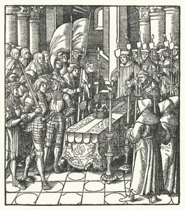 König Ludwig XII. von Frankreich neben dem Sarg seines Vorgängers, König Karl VIII.