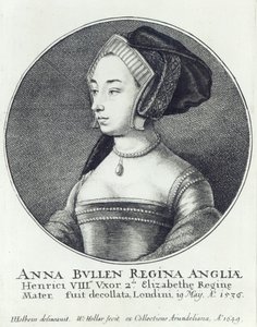 Anne Boleyn, geätzt von Wenceslaus Hollar von Hans (after) Holbein the Younger