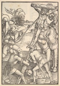 Die Kreuzaufrichtung (Rückseite: Die Kreuzaufrichtung, aus Speculum Passionis Domini)