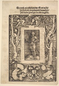 Titelrahmen mit Mann in Rüstung in der Mitte, 1513