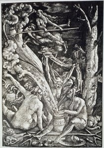 Die Hexen beim Sabbat, nach Hans Baldung Grien, illustriert in einer Geschichte der Magie, veröffentlicht Ende des 19. Jahrhunderts