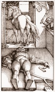 Der verhexte Stallknecht - (Schlafender Stallknecht und Zauberin) Holzschnitt von Hans Baldung Grien (1485-1544) um 1544 von Hans Baldung Grien