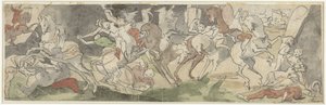 Kampfszene mit Reitern, rechts Jael und Sisera von Hans Bock (der Jungere)