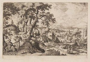 Tafel 3, aus Landschaften mit Szenen aus dem Alten und Neuen Testament und Ovids Metamorphosen von Hans Bol