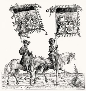 Zwei berittene Ritter aus Maximilians Triumphzug, ca. 1516-18