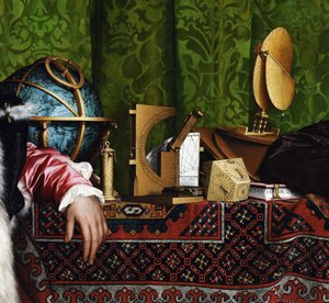 Die Botschafter (Detail der oberen Regalebene) von Hans Holbein der Jüngere