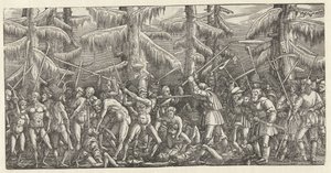 Kampf von nackten Männern und Bauern