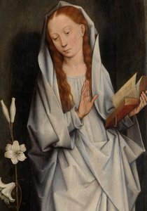 (Detail) der Jungfrau, von der Rückseite eines Flügelpaares, das die Verkündigung zeigt von Hans Memling