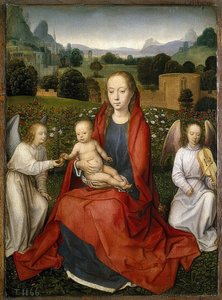 Madonna mit dem Kind und zwei Engel von Hans Memling