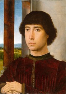 Porträt eines Mannes an einer Loggia von Hans Memling
