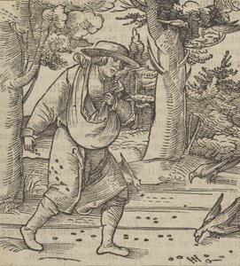 Die Vögel fressen die Samen des Sämanns, aus Hymmelwagen auff dem, wer wol lebt..., 1517 von Hans Schäufelein the Elder