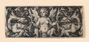 Fries mit geflügelter Frauenfigur und zwei grotesken Hähnen von Hans Sebald Beham