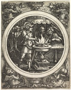 Mucius Scaevola hält seine Hand ins Feuer