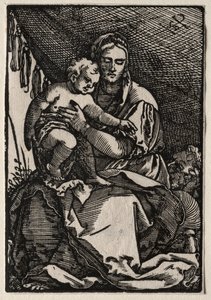 Die Heilige Familie unter einem Zelt von Hans Sebald Beham