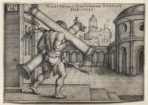 Die Arbeiten des Herkules: Herkules trägt die Säulen von Gades, 1545