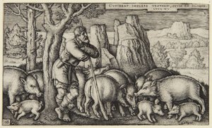 Der verlorene Sohn III: Der Sohn unter den Schweinen von Hans Sebald Beham