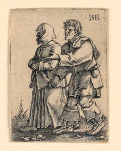 Die Hochzeitsprozession: Paar geht nach links, Frau trägt eine Haube von Hans Sebald Beham