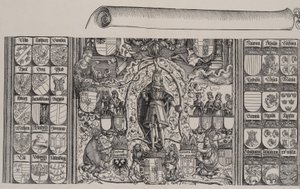 Der obere Teil der Genealogie von Maximilian, mit dem rechten Rand der Schriftrolle