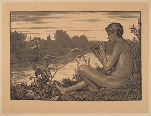 Faun, der Flöte spielt von Hans Thoma