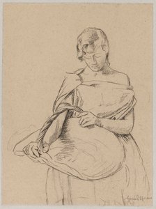 Junge Frau mit einem Korb von Hans Thoma