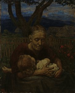 Mutter und Kind in einem Garten von Hans Thoma