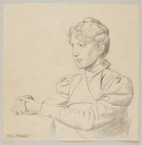 Porträt eines jungen Mädchens mit Händen auf dem Tisch, bis zur Taille gezeigt von Hans Thoma