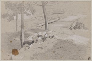 Gefällter Baum am Waldrand von Hans Thoma