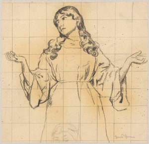 Studie einer jungen Frau in einem lockeren Kleid mit erhobenen Armen von Hans Thoma