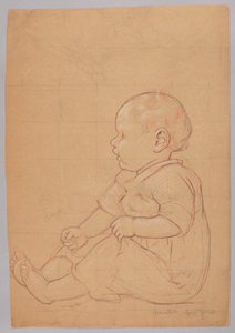 Studie eines sitzenden Kindes, verso: ein auf einem Stein sitzender alter Mann von Hans Thoma