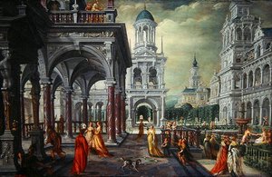 Bathseba und David mit architektonischem Hintergrund