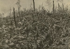 Deutscher Angriff auf französische Blockhäuser und Schützengräben im Bois-le-Pretre nach dem Artilleriebeschuss vom 5. Juli 1915