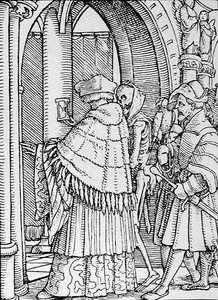 Tod und der Kanoniker, aus Der Totentanz, graviert von Hans Lutzelburger, ca. 1538 von Hans after Holbein the Younger