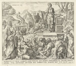 Mann sammelt Holz am Sabbat Die zehn Gebote (Serientitel) von Harmen Jansz Muller