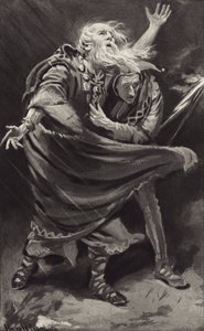 Auf einer Heide, dem Sturm in einer dunklen Nacht ausgesetzt, wanderte König Lear umher von Harold Copping