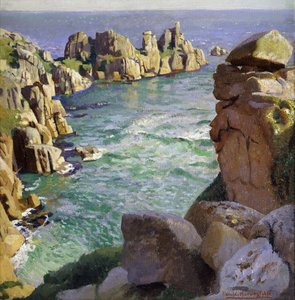 Logans Rock, Porthcurno Beach, Cornwall von Harold Harvey