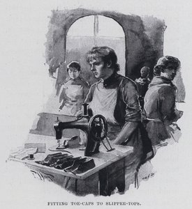 Anpassen von Zehenkappen an Hausschuhoberteile (s/w Foto)