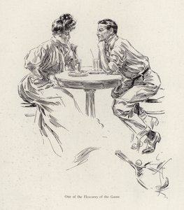 Paar trinkt nach einem Tennisspiel (Farblithografie) von Harrison Fisher