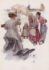 Junge amerikanische Frau malt eine niederländische Szene von Harrison Fisher