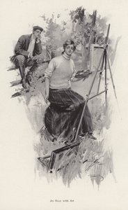 Junge Künstlerin malt auf dem Land, während ein junger Mann zuschaut von Harrison Fisher