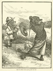 Bären spielen Golf (Farblithographie)