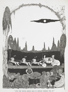 "Weg fuhr sie, kaum in der Lage, sich vor Freude zu fassen." Illustration zur Geschichte Aschenputtel oder der kleine Glasschuh.
