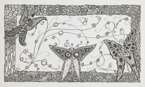 Illustration zur Geschichte Riquet mit dem Schopf. Ein Schmetterlingsdesign.